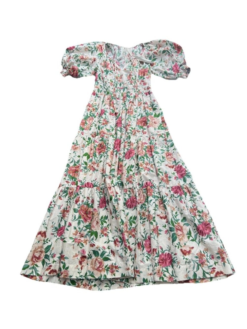 Anthropologie Somerset Floral Maxi Dress Puff-Sleeve Edition White Pink Sz S - Picture 3 of 16